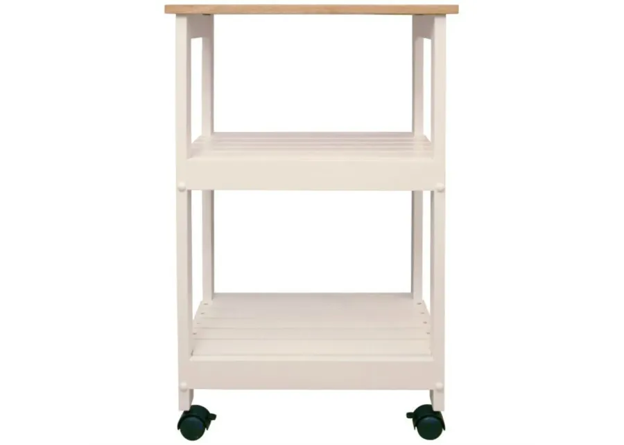 Hivvago White Kitchen Microwave Cart with Butcher Block Top & Locking Casters