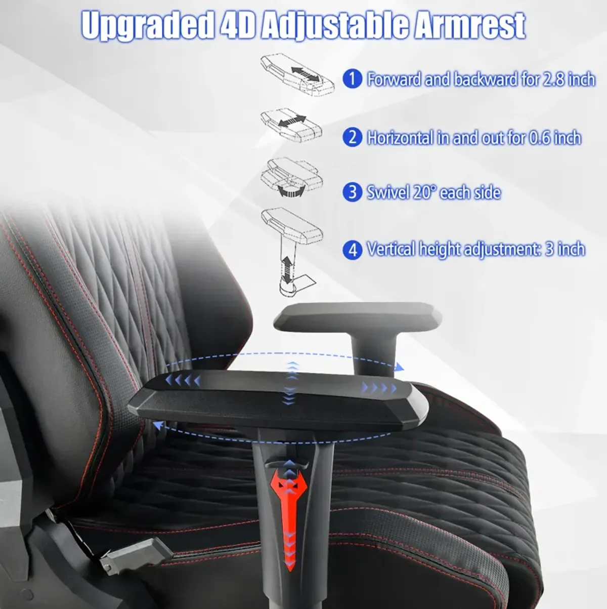 Adjustable Gaming Chair with Gas Lift 4D Armrest and Lumbar Support-Black