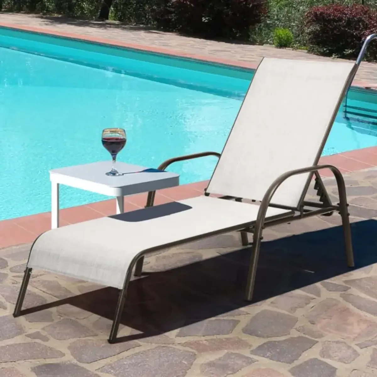 Hivvago 2 Pieces Outdoor Patio Lounge Chair Chaise Fabric with Adjustable Reclining Armrest