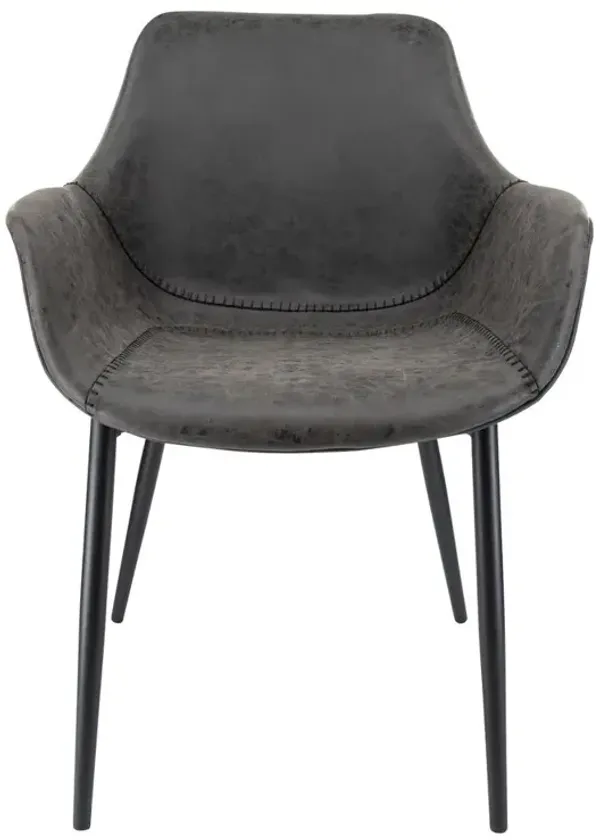 LeisureMod Markley Modern Leather Dining Arm Chair With Metal Legs