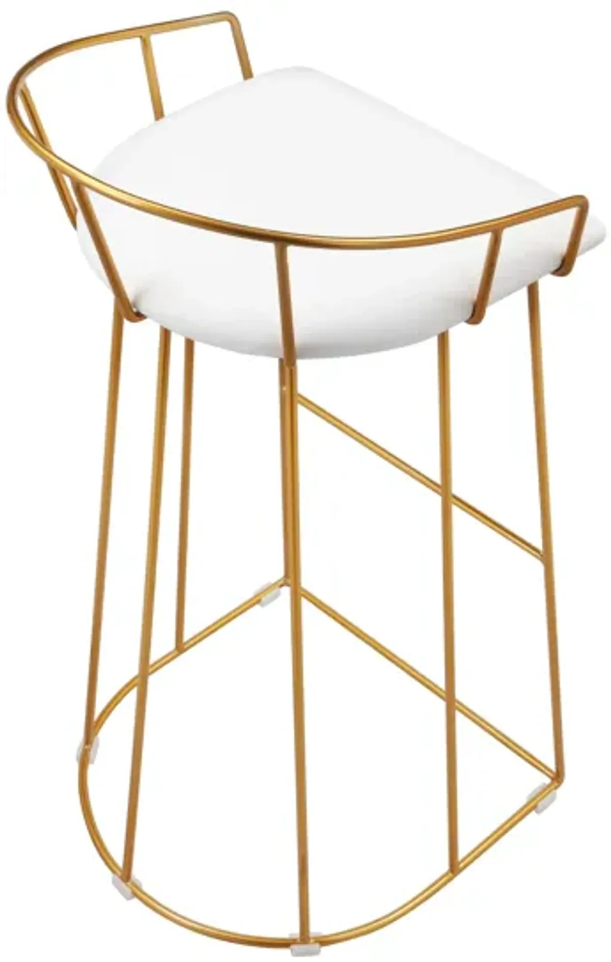 Cato 31 Inch Barstool Chair, White Faux Leather, Gold Open Steel Frame - Benzara