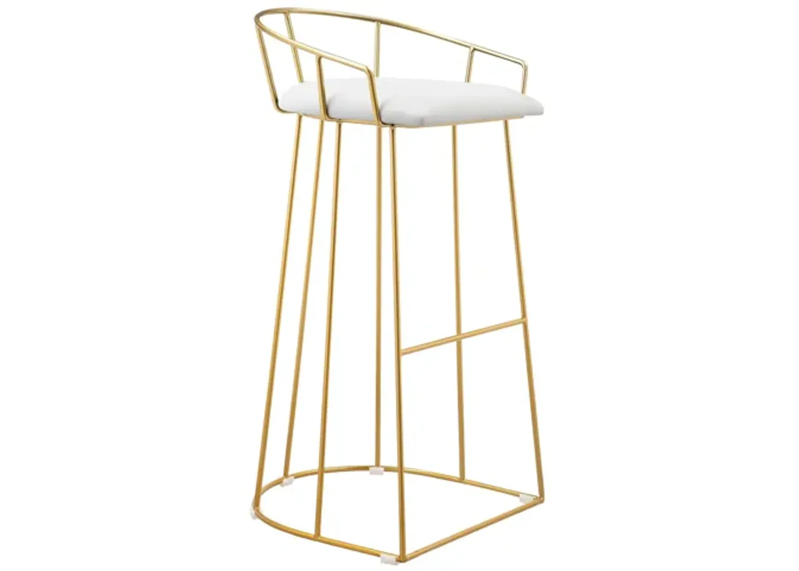 Cato 31 Inch Barstool Chair, White Faux Leather, Gold Open Steel Frame - Benzara