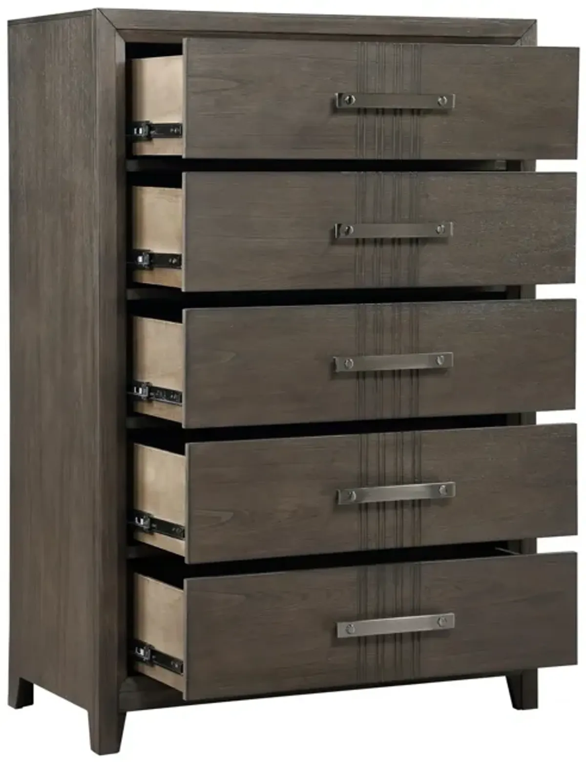 Benjara Brown Wali 51 Inch Tall Dresser Chest, 5 Drawer, Black Handles, Walnut