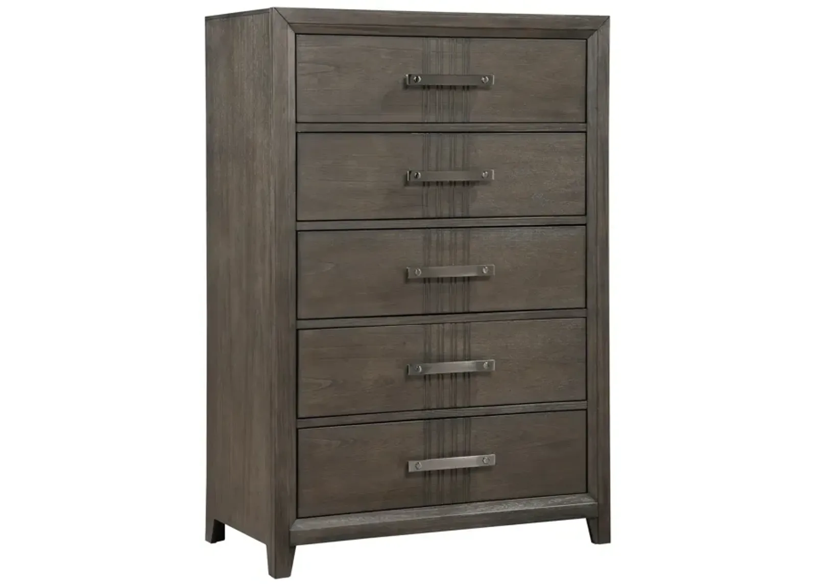 Benjara Brown Wali 51 Inch Tall Dresser Chest, 5 Drawer, Black Handles, Walnut