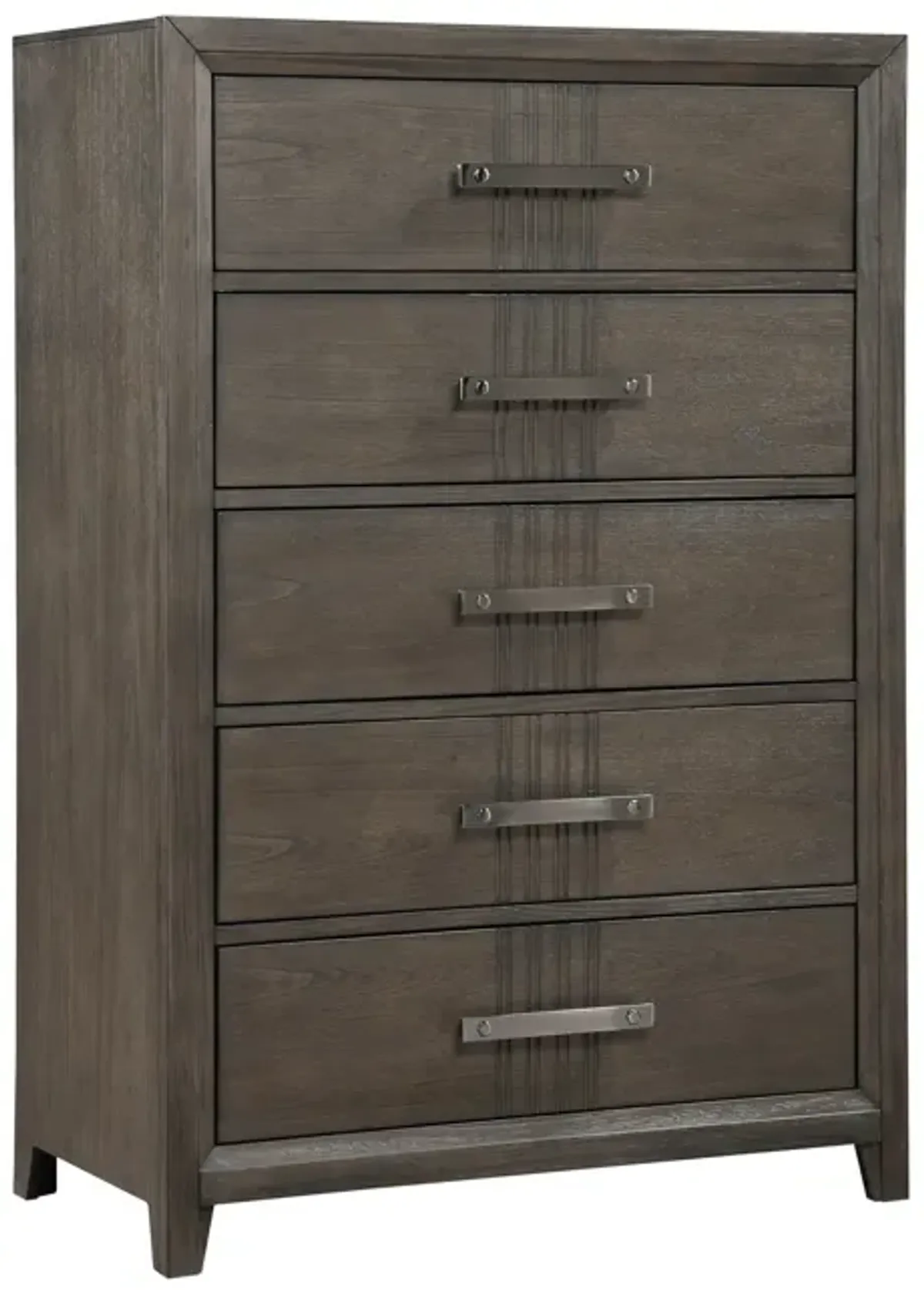 Benjara Brown Wali 51 Inch Tall Dresser Chest, 5 Drawer, Black Handles, Walnut