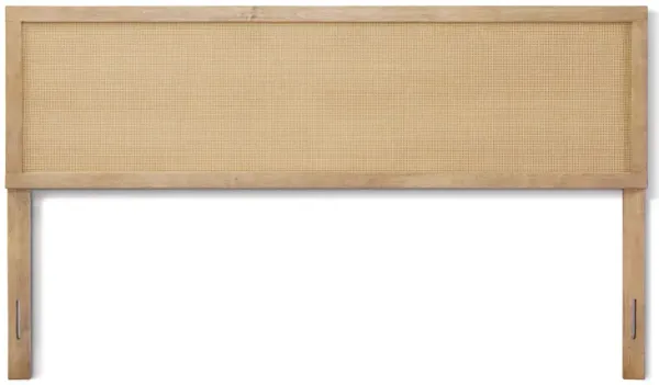 LuxenHome Natural Finish Rubberwood with Rattan Panel Headboard, King