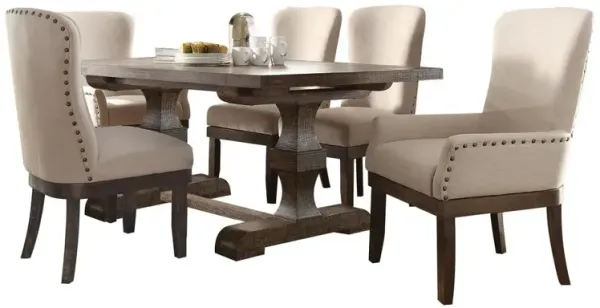 Acme Furniture Landon Side Chair (Set-2), Beige Linen & Salvage Brown