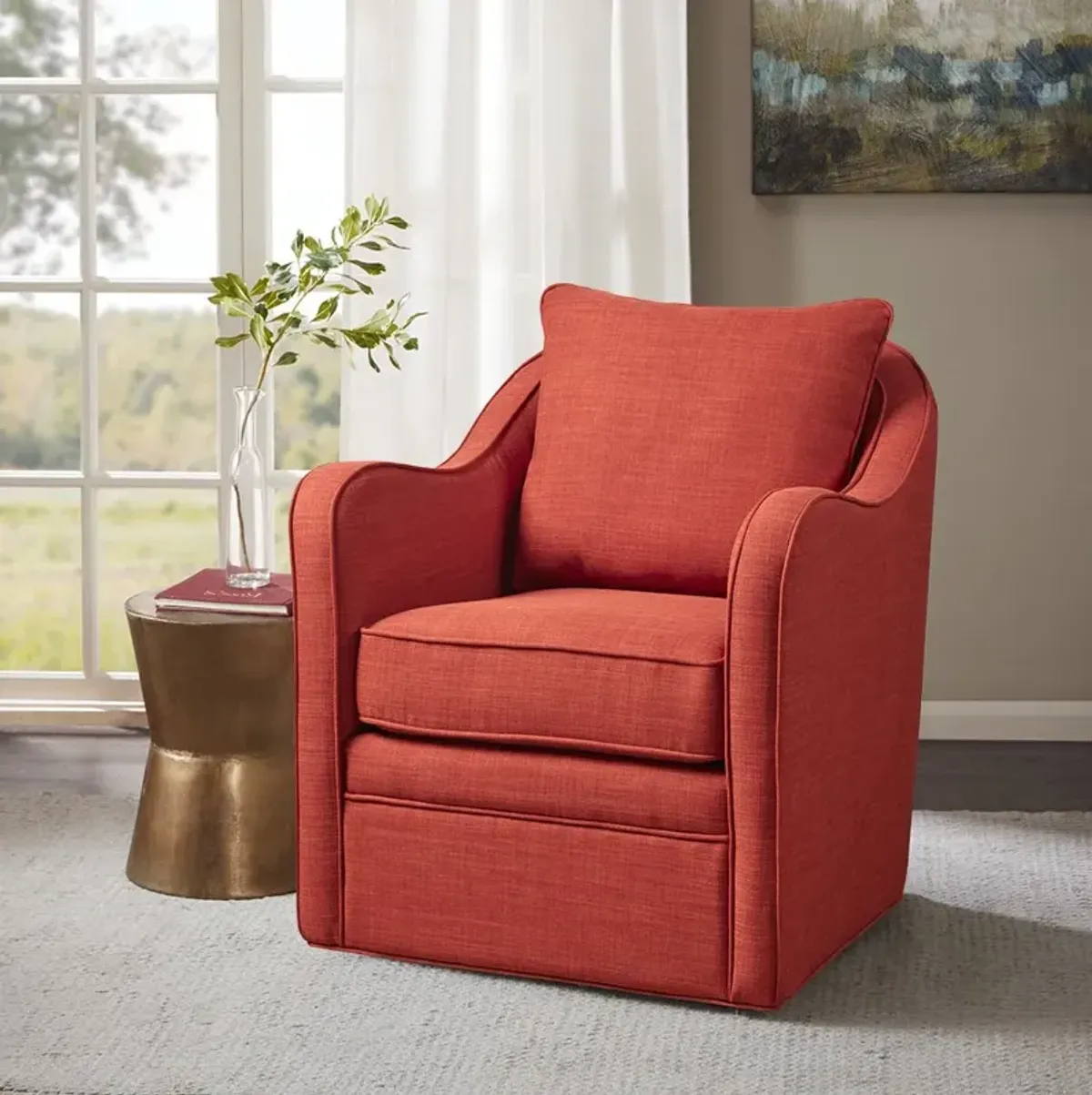 Gracie Mills Frieda Wide Seat Swivel Arm Chair with Back Pillow