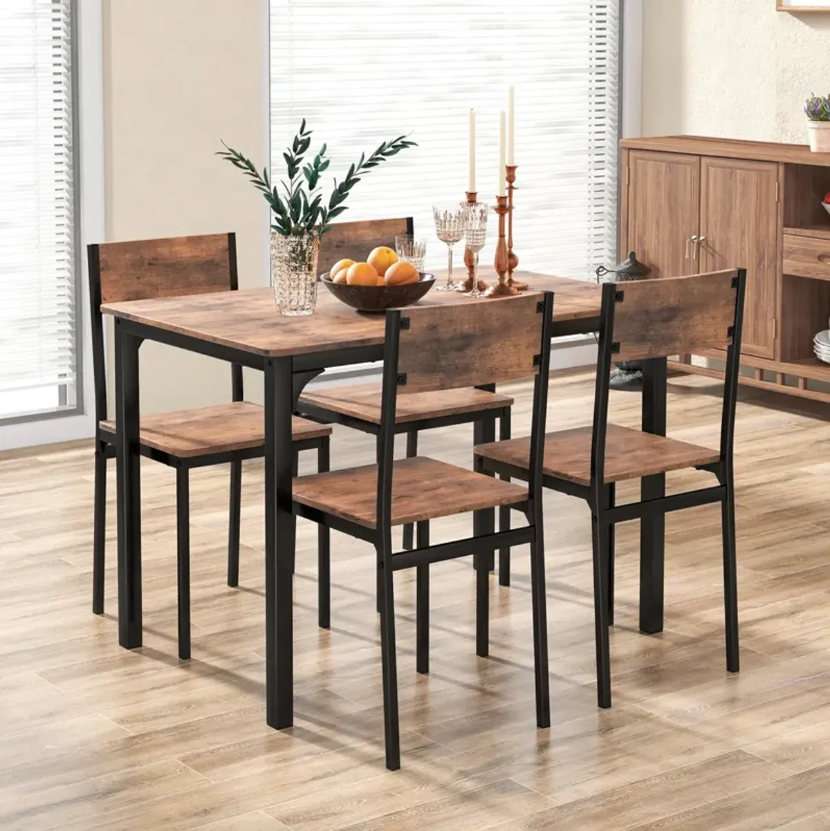 5 Piece Dining Table Set Industrial Style Kitchen Table and Chairs for 4-Rustic Brown