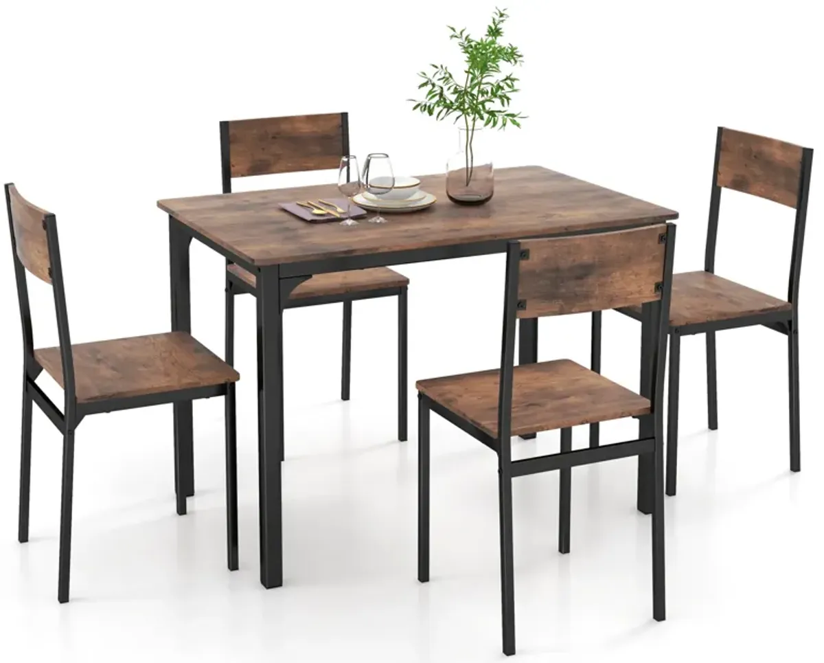 5 Piece Dining Table Set Industrial Style Kitchen Table and Chairs for 4-Rustic Brown