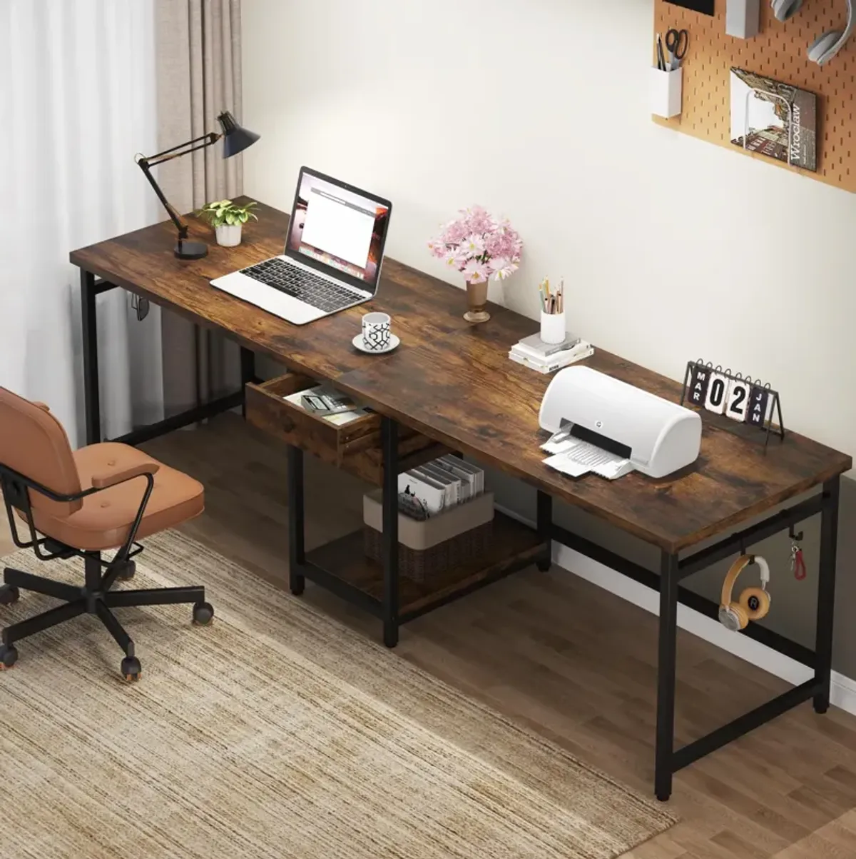 Tribesigns 79 Inch Extra Long Desk, Double Desk with 2 Drawers, Two Person Desk Long Computer Desk with Storage Shelves, Writing