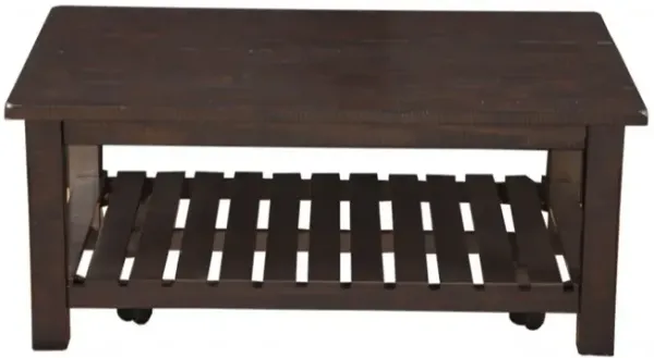 Hivvago 42" Espresso Solid Wood Rectangular Distressed Coffee Table With Shelf