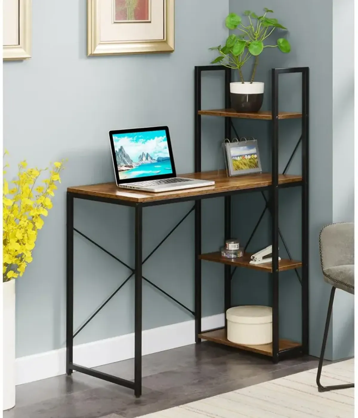 Convenience Concepts Designs2Go Office Workstation with Shelves, Barnwood/Black