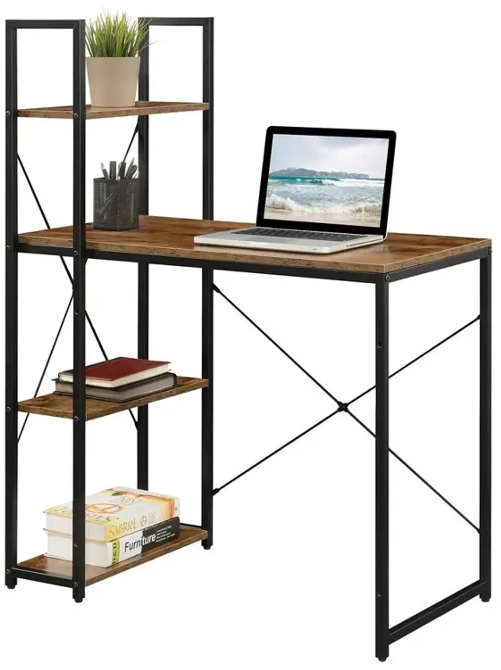 Convenience Concepts Designs2Go Office Workstation with Shelves, Barnwood/Black