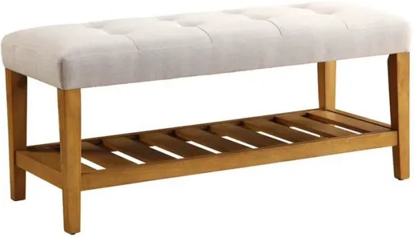 Wooden Bench, Light Gray & Oak-Benzara
