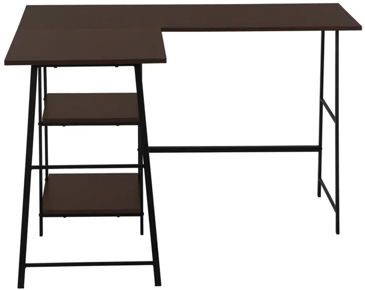 Monarch Specialties I 7590 Computer Desk, Home Office, Corner, Storage Shelves, 48"L, L Shape, Work, Laptop, Metal, Laminate, Brown, Black, Contemporary, Modern