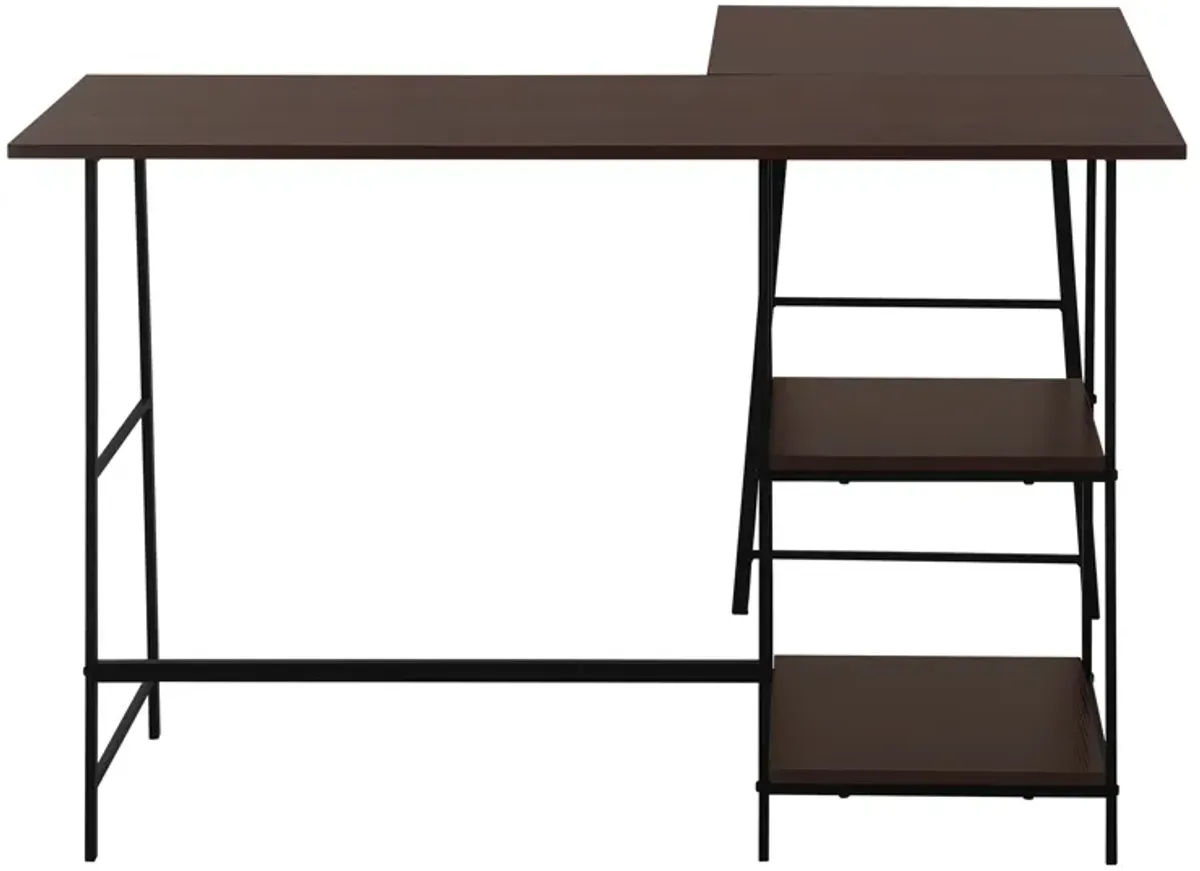 Monarch Specialties I 7590 Computer Desk, Home Office, Corner, Storage Shelves, 48"L, L Shape, Work, Laptop, Metal, Laminate, Brown, Black, Contemporary, Modern