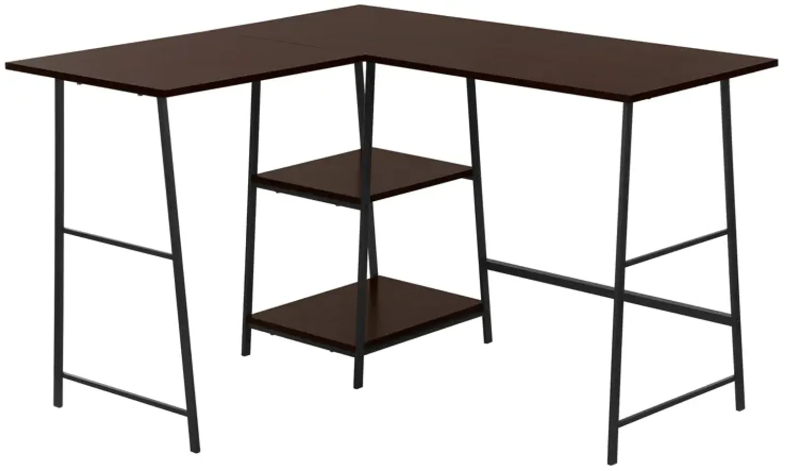 Monarch Specialties I 7590 Computer Desk, Home Office, Corner, Storage Shelves, 48"L, L Shape, Work, Laptop, Metal, Laminate, Brown, Black, Contemporary, Modern