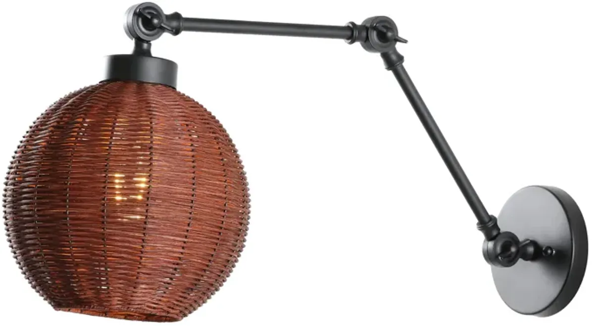 Lyla 1-Light Mid-Century Vintage Rattan Globe Swing Arm LED Sconce