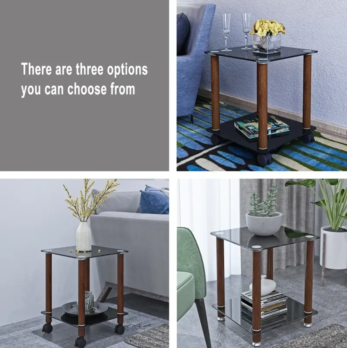 1-Piece + Walnut Side Table, 2-Tier Space End Table, Modern Night Stand, Sofa Table