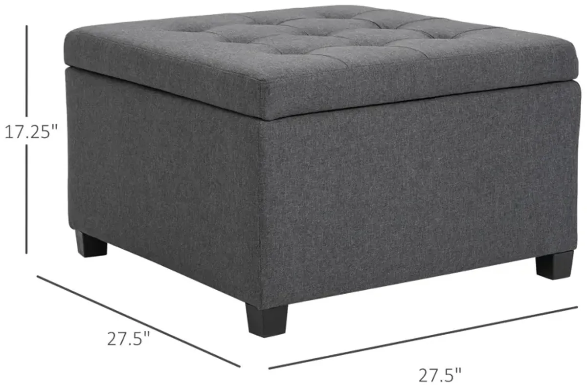 Living Room Storage: Tufted Ottoman with Lift Top and Rubberwood Frame