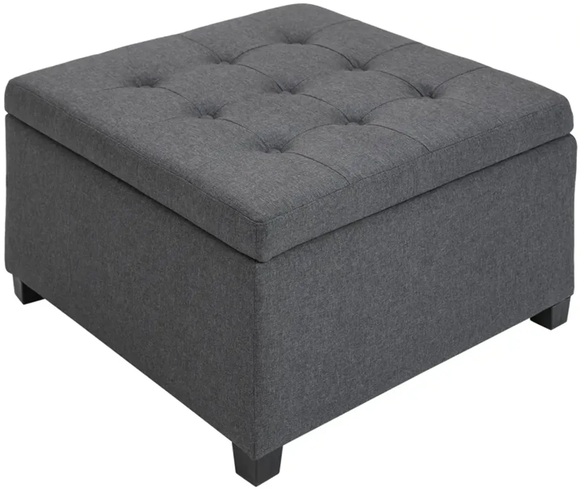 Living Room Storage: Tufted Ottoman with Lift Top and Rubberwood Frame