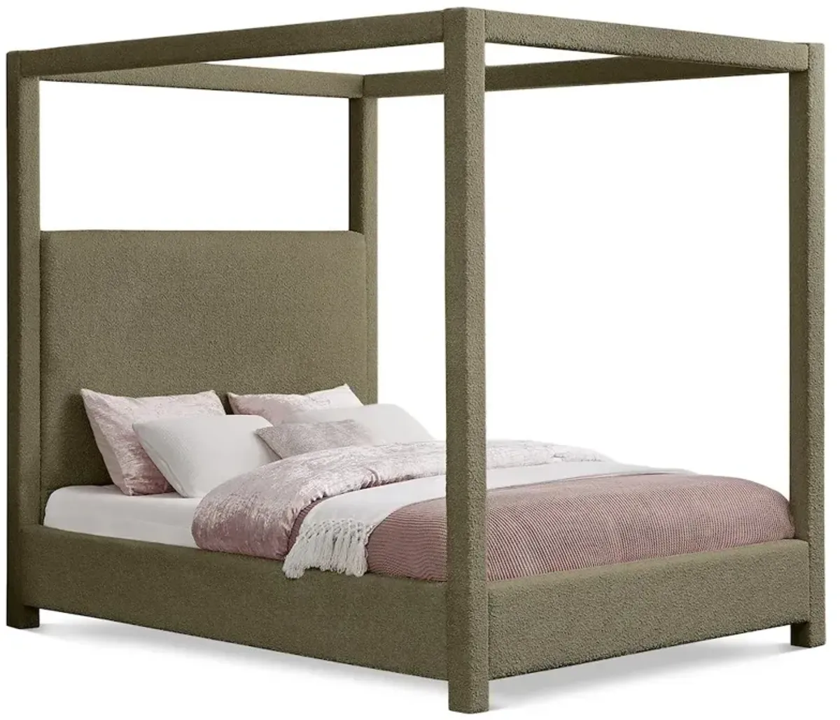 Meridian Furniture Eden Olive Boucle Fabric King Bed