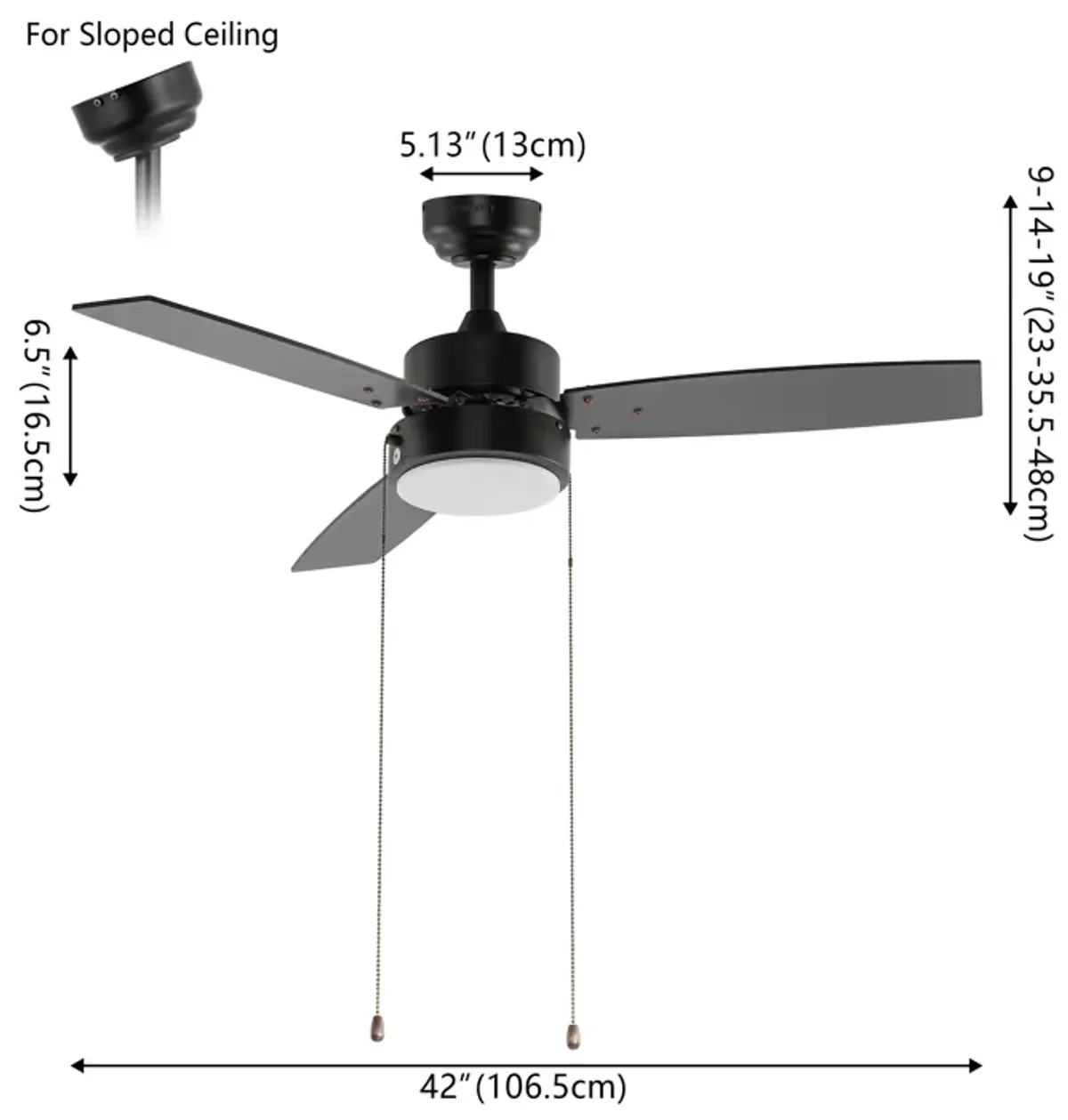 Blair 1-Light Modern Minimalist 3-Speed Iron Height Adjustable Integrated LED Ceiling Fan with Pull Chains