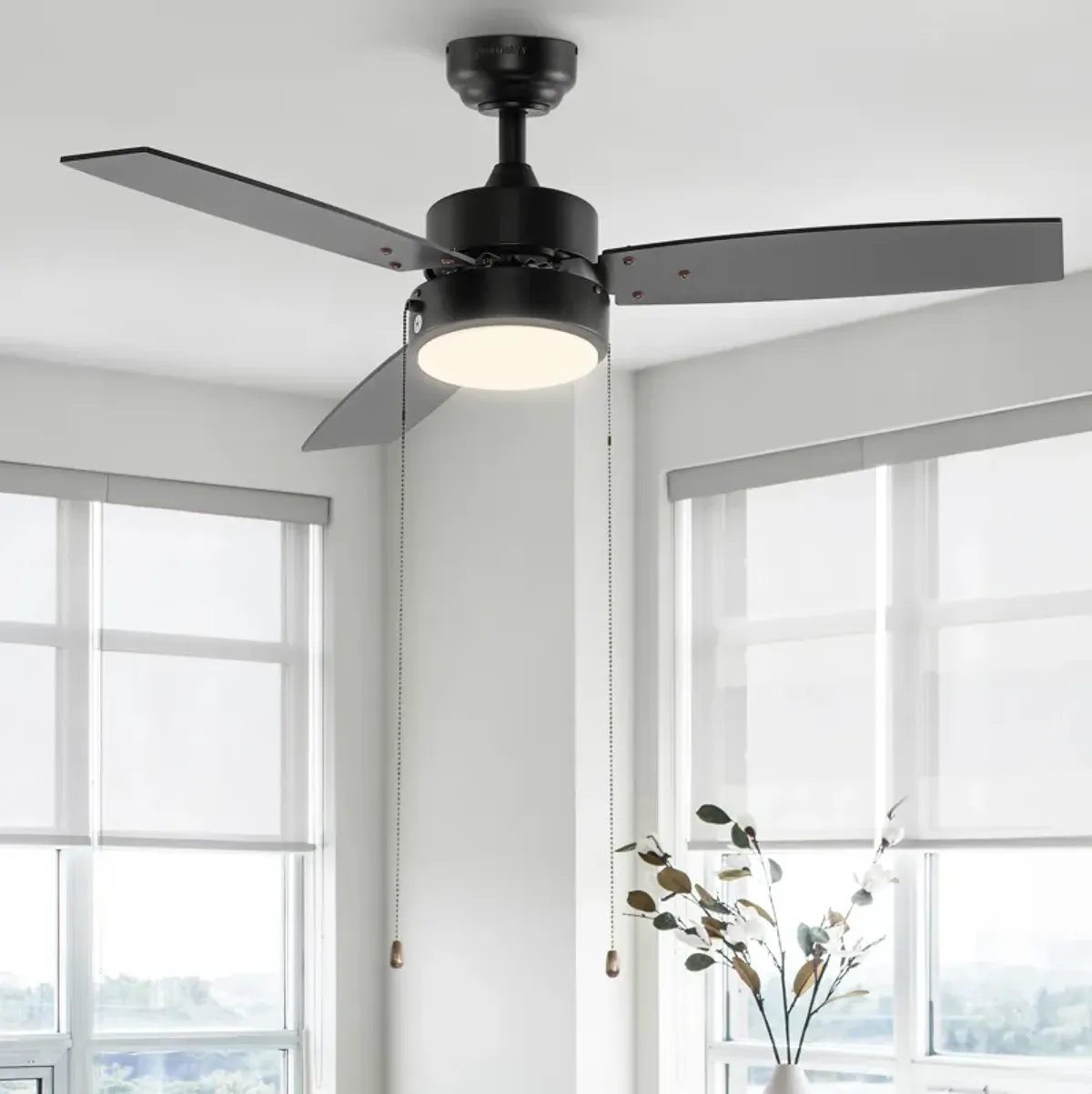 Blair 1-Light Modern Minimalist 3-Speed Iron Height Adjustable Integrated LED Ceiling Fan with Pull Chains