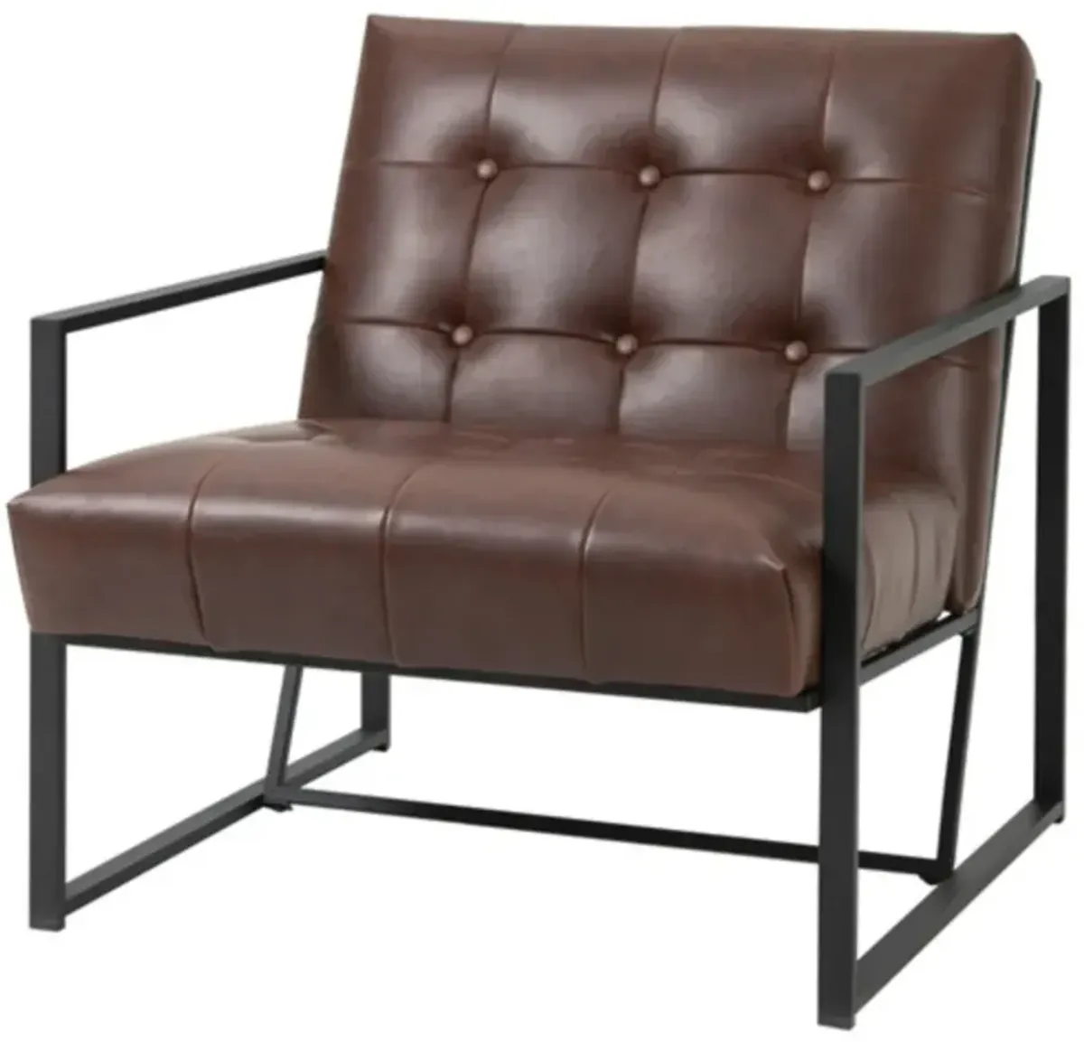 Tufted Faux Leather Chair – Retro-Inspired Accent Chair with Metal Frame for Home or Office