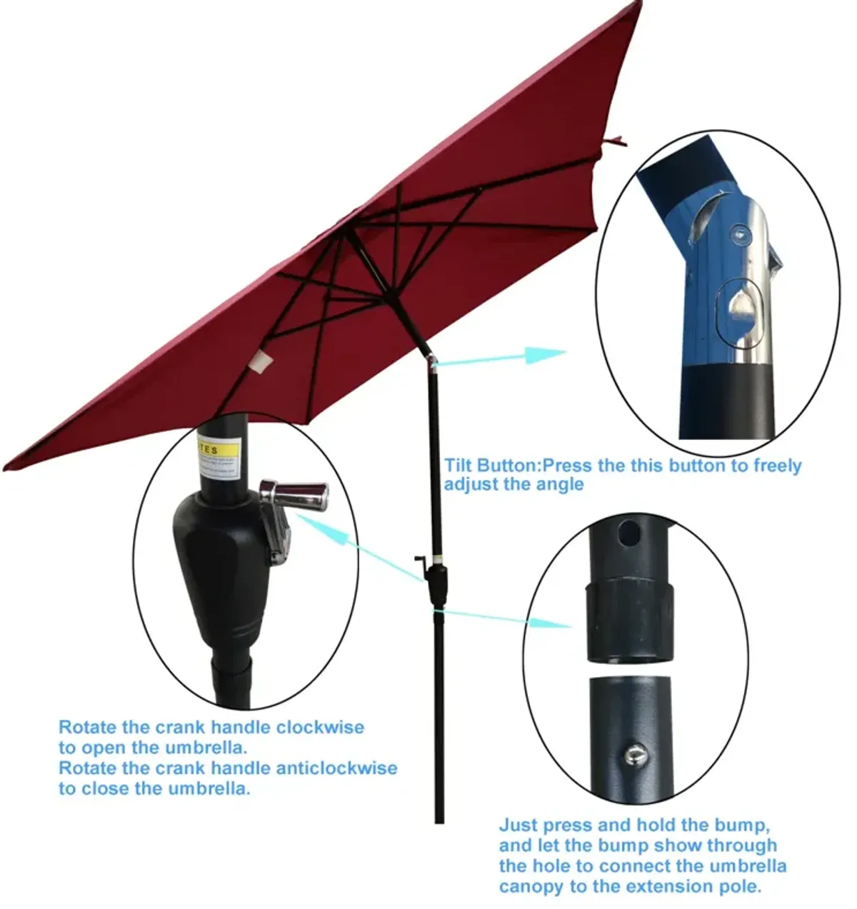 6 X 9FT Patio Umbrella Outdoor Waterproof Umbrella With Crank And Push Button Tilt