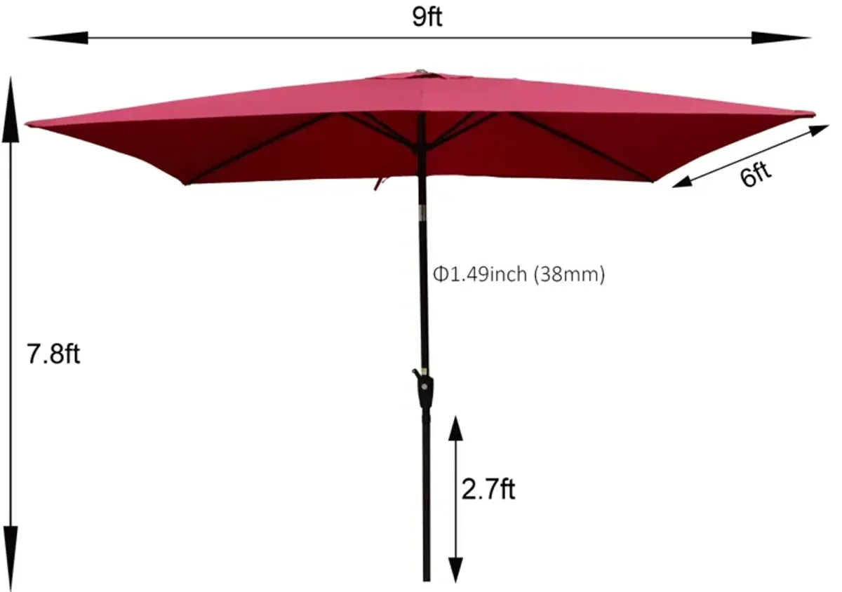 6 X 9FT Patio Umbrella Outdoor Waterproof Umbrella With Crank And Push Button Tilt