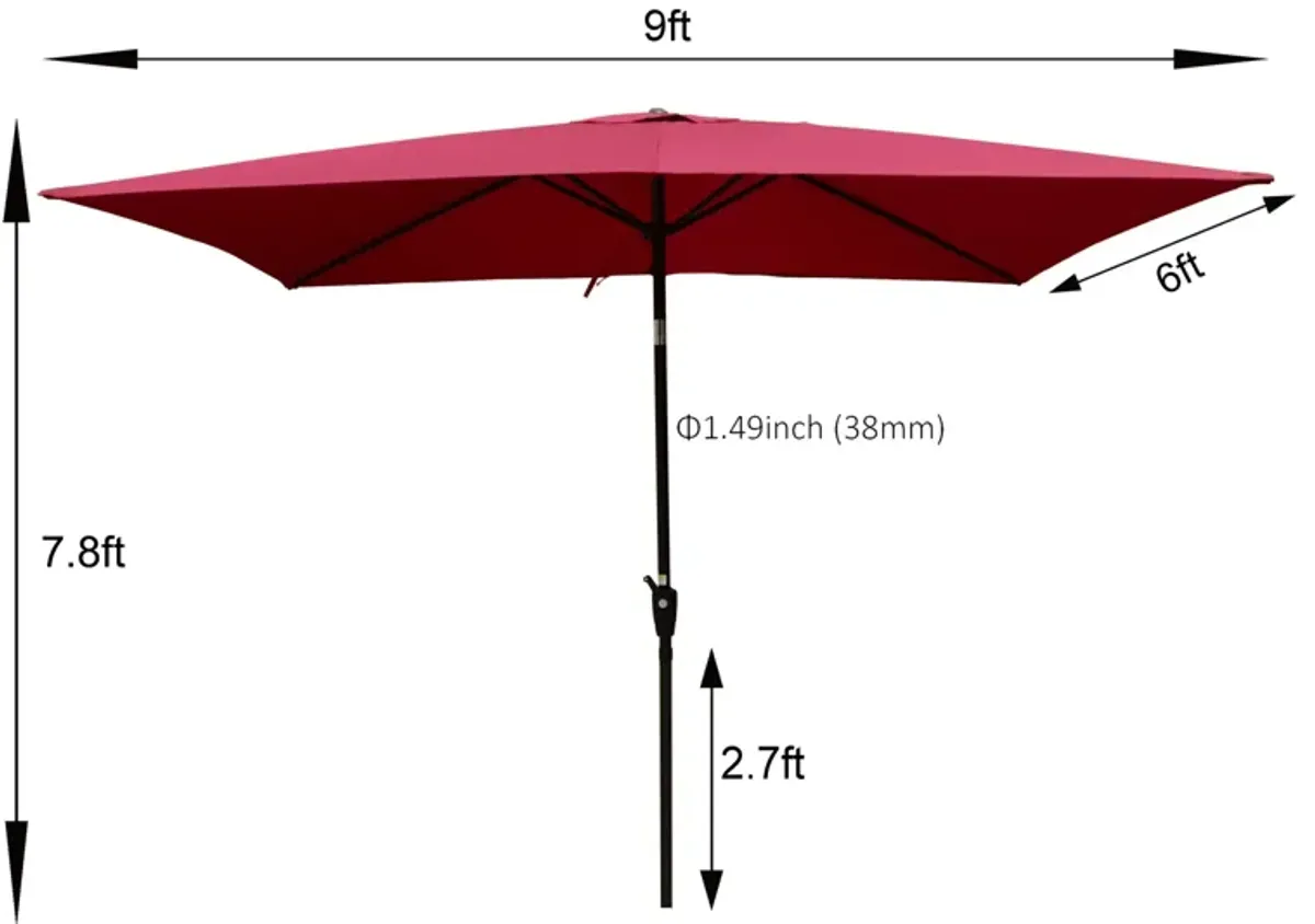 6 X 9FT Patio Umbrella Outdoor Waterproof Umbrella With Crank And Push Button Tilt