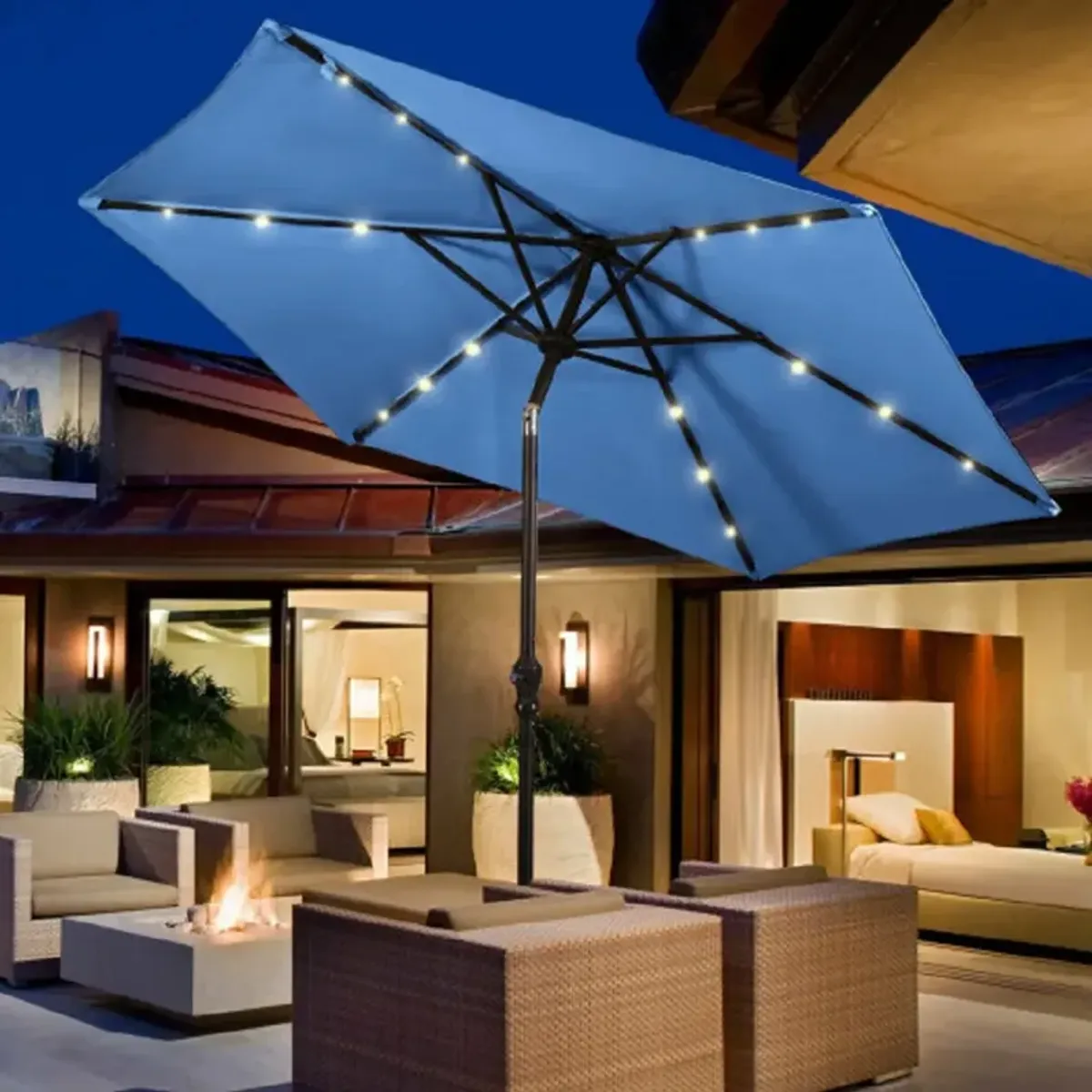 9FT Steel Patio Solar Umbrella LED Patio Market