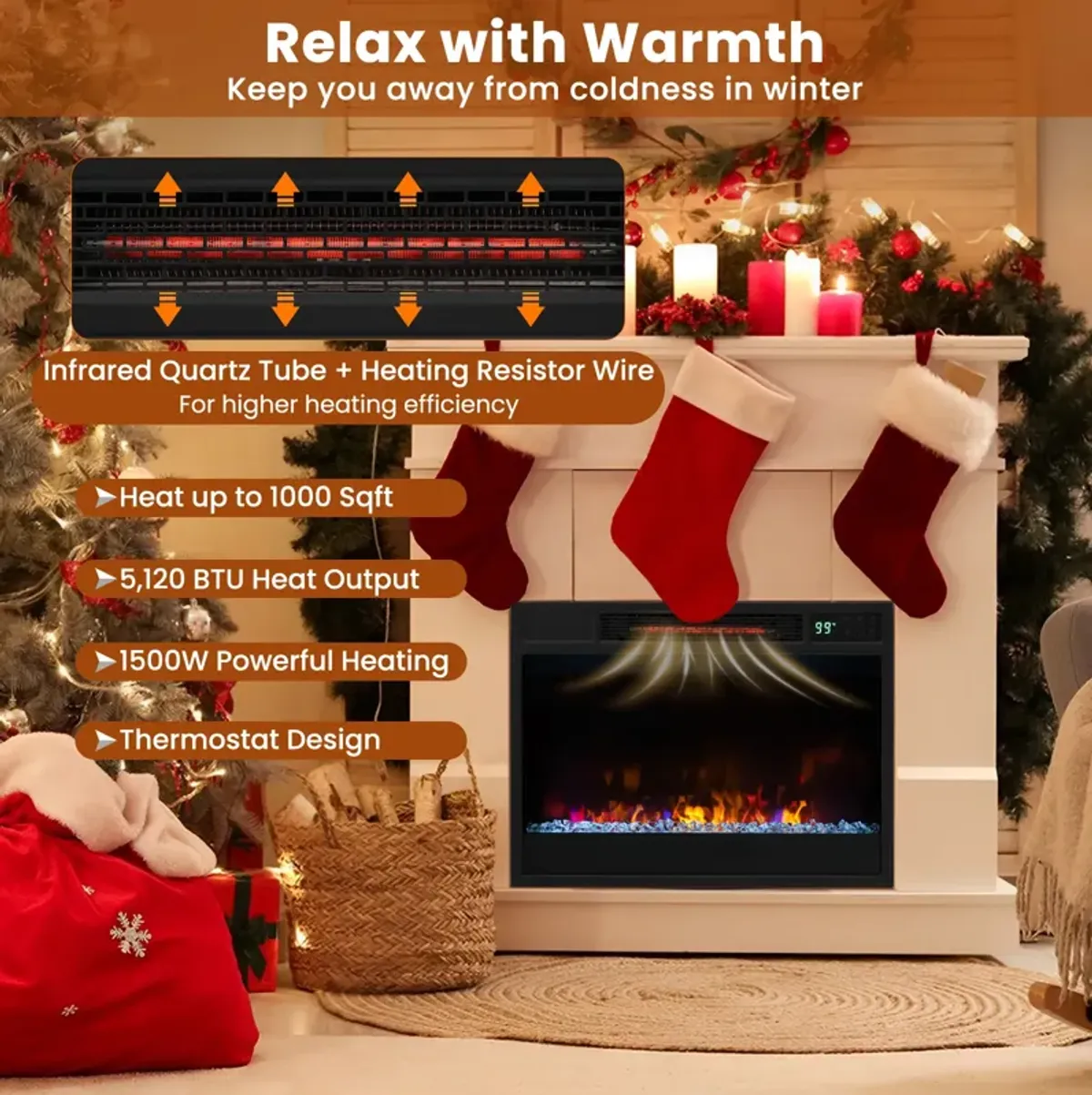 23 Inch 1500W Recessed Electric Fireplace Insert with Remote Control-Black