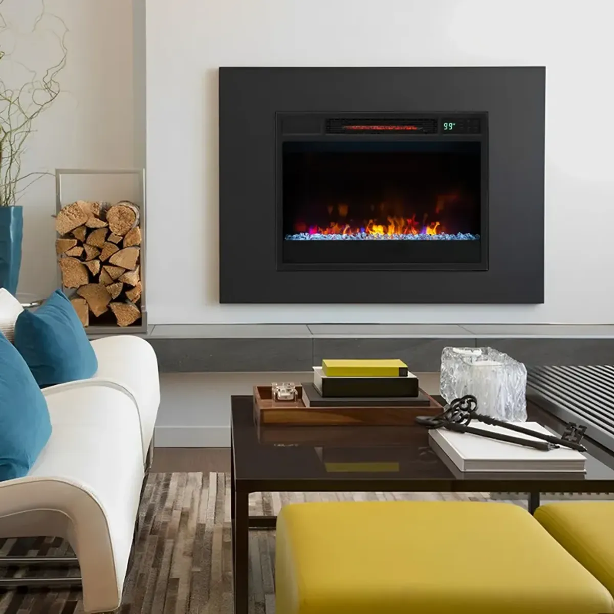 23 Inch 1500W Recessed Electric Fireplace Insert with Remote Control-Black