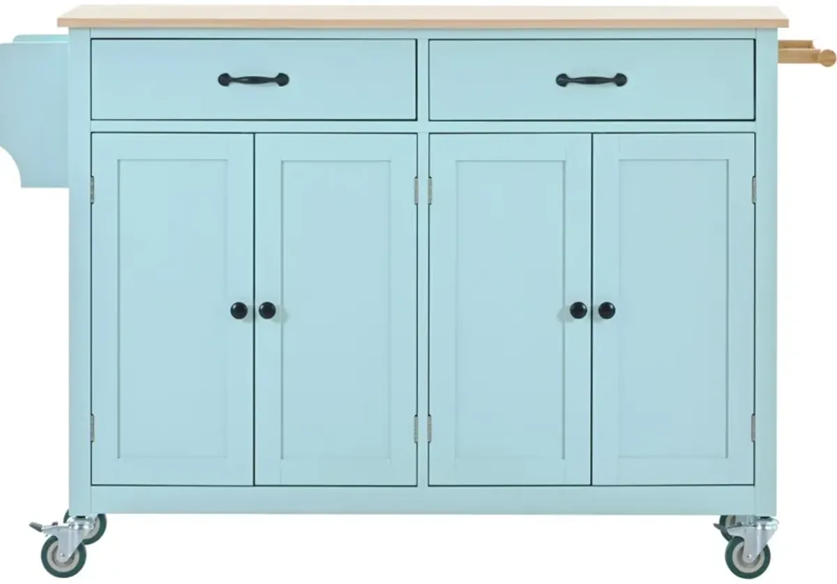 Kitchen Island Cart with Cabinet and Drawers - Mint Green