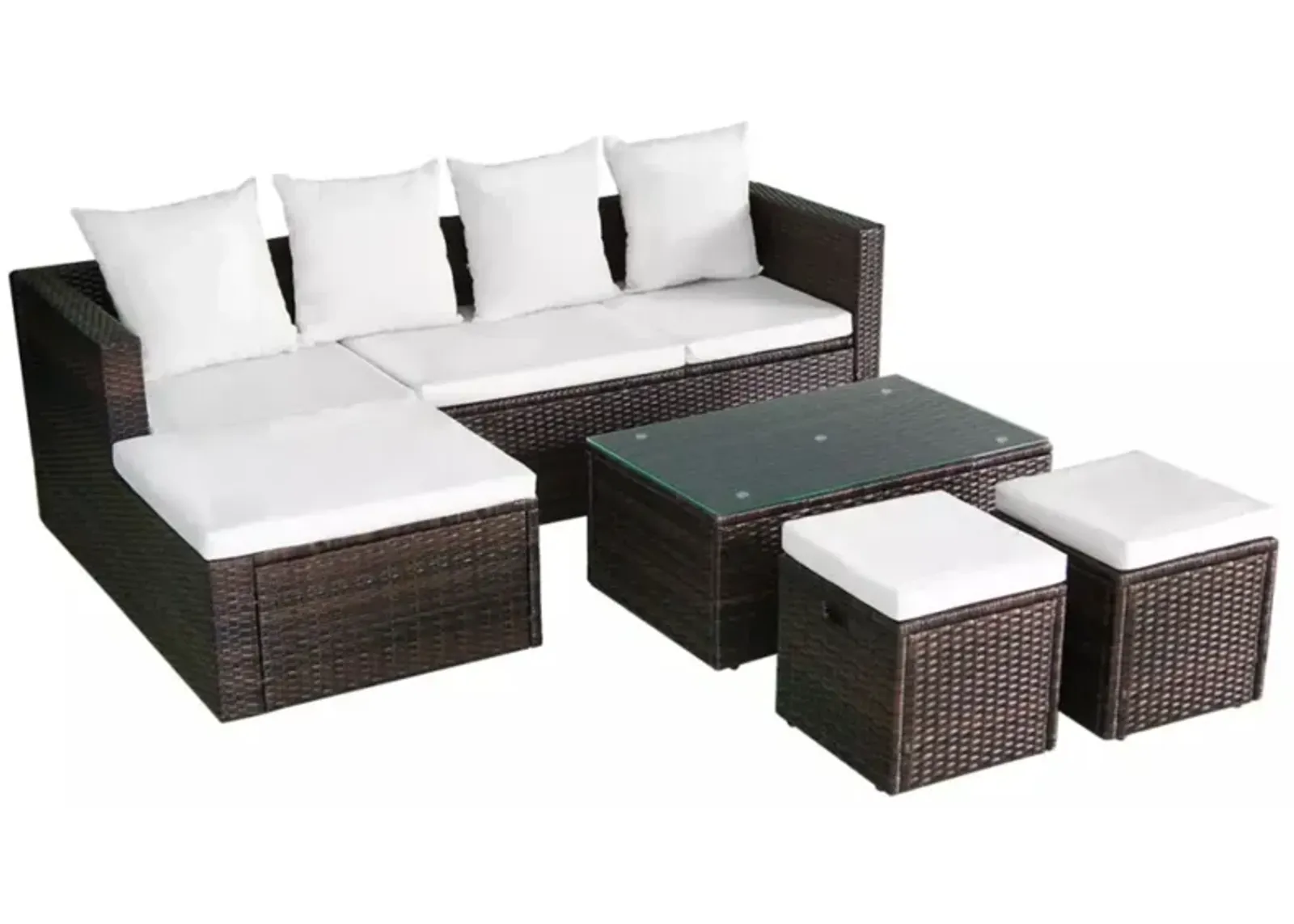 vidaXL 4 Piece Garden Lounge Set with Cushions Poly Rattan Brown