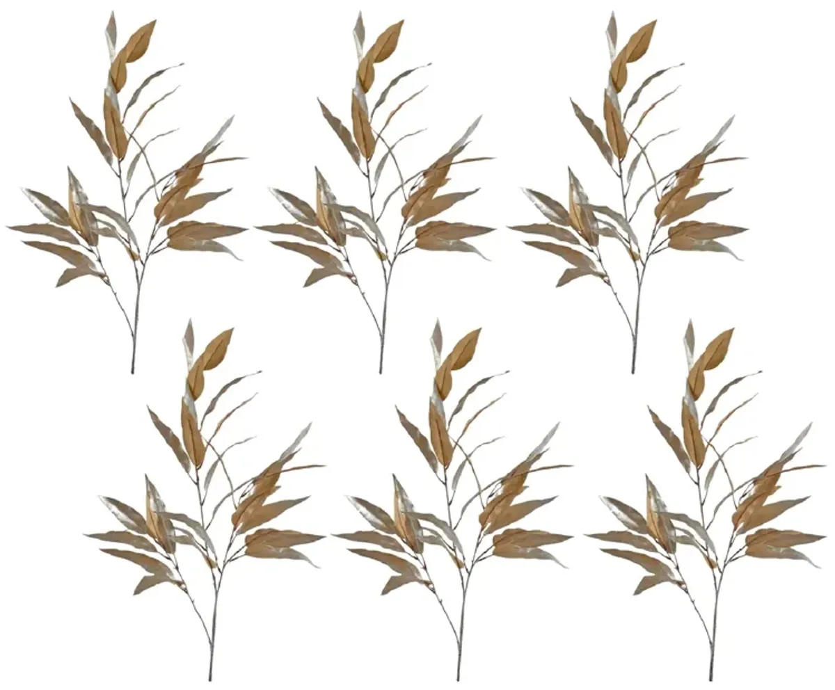 Gold Long Blade Eucalyptus Leaf Spray for Elegant Home Décor and Floral Arrangements (Set of 6)