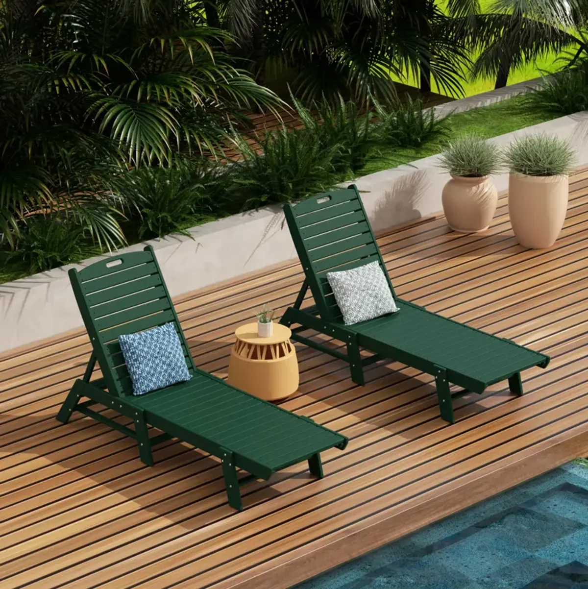 Reclining Outdoor Patio Adjustable Chaise Lounge Chair (Set of 2)