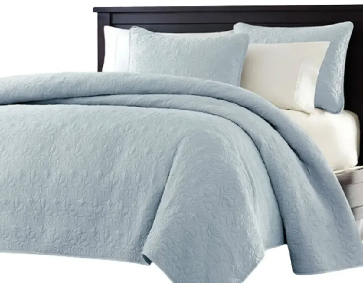 QuikFurn Full / Queen size Quilted Bedspread Coverlet with 2 Shams in Light Blue