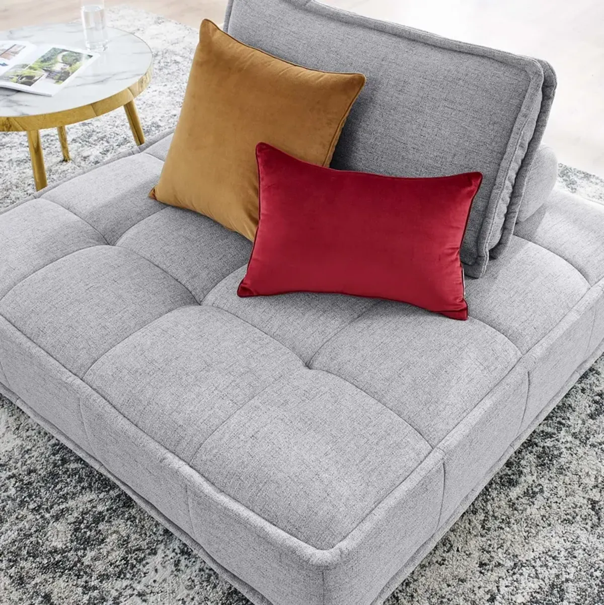 Saunter Tufted Fabric Armless Chair Gray