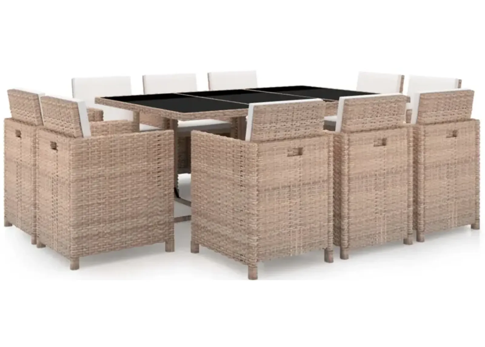 vidaXL 11 Piece Outdoor Dining Set with Cushions Poly Rattan Beige