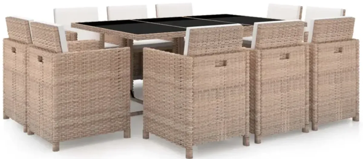 vidaXL 11 Piece Outdoor Dining Set with Cushions Poly Rattan Beige