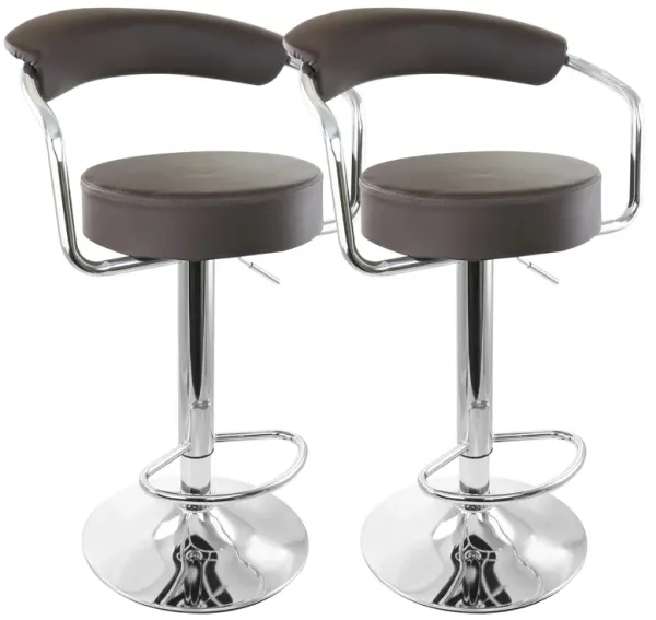 Elama 2 Piece Faux Leather Retro Adjustable Bar Stool in Brown with Chrome Handles and Base