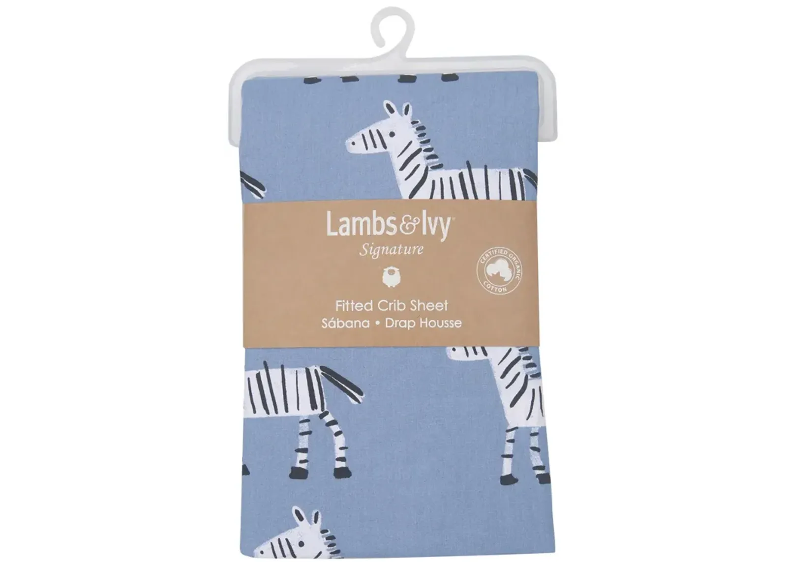 Lambs & Ivy Signature Zebra Blue Organic Cotton 2-Pack Fitted Crib Sheets