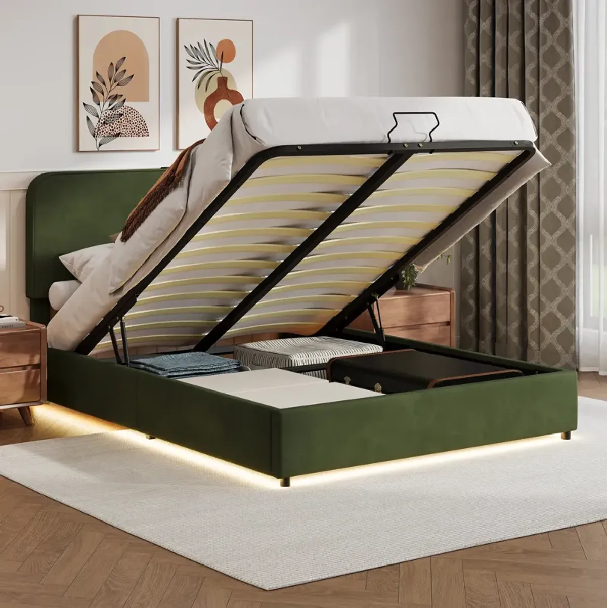 Merax Hydraulic Storage Bed Platform Bed