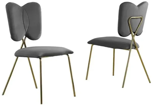 Set of 4 Dark Grey Velvet Guest Side Chair with Wingback, Chrome Gold