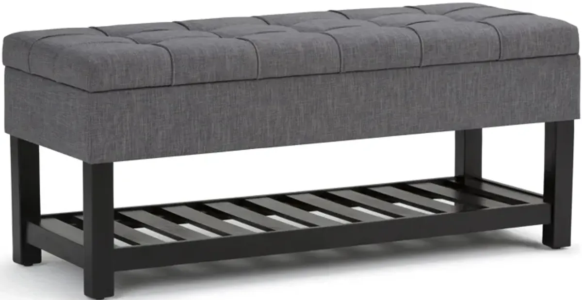 Saxon 44 inch Wide Transitional Rectangle Storage Ottoman Bench in Slate Grey Linen Look Fabric