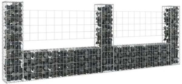 vidaXL U-shape Gabion Basket with 3 Posts Iron 102.4"x7.9"x39.4"